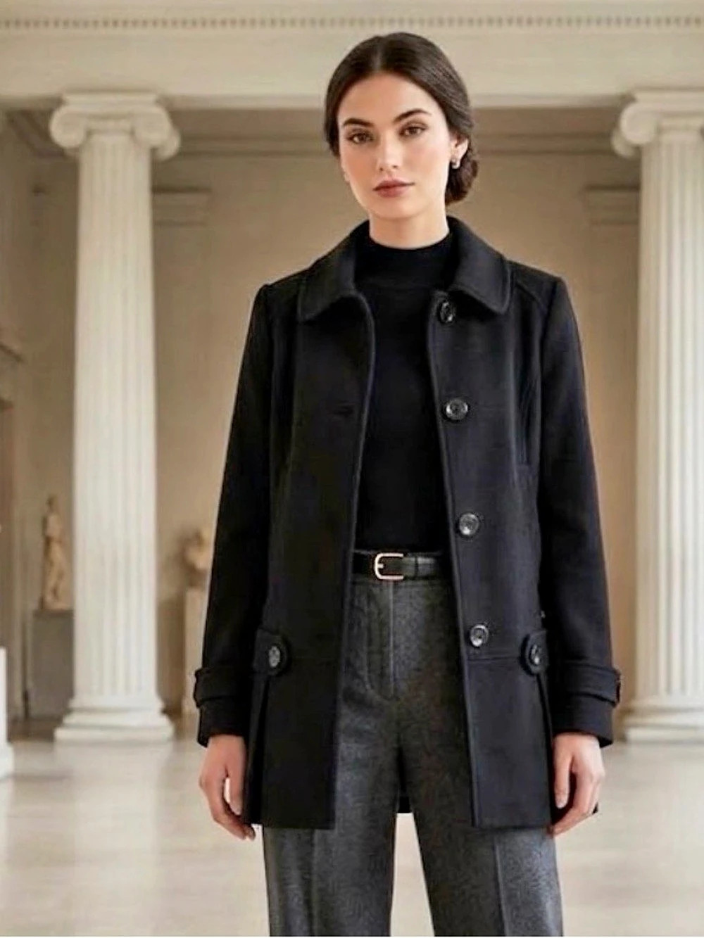 American Rag Wool Blend Black Pea Coat Size Small